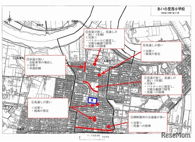 あいの里西小学校の危険箇所と内容