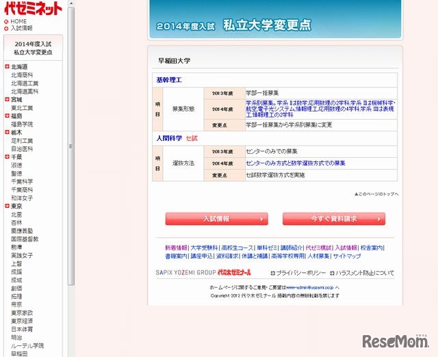早稲田大学の変更点