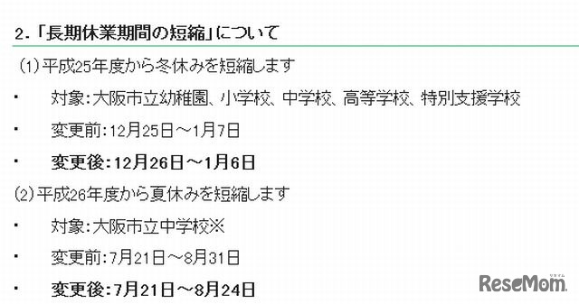 長期休業期間の短縮