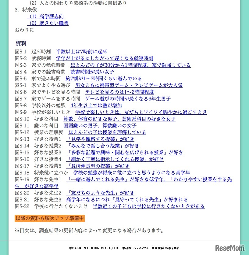 小学生白書Web版　資料編目次
