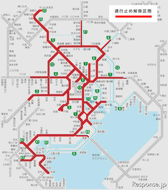 東北地方太平洋沖地震 首都高の通行止め解除区間　12日14時現在