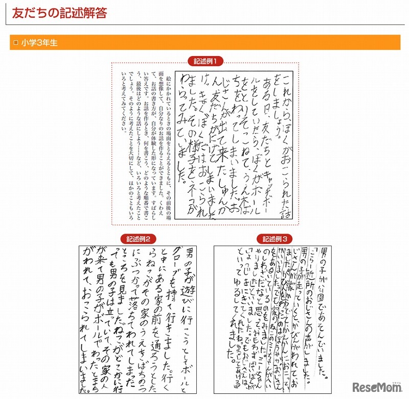 友だちの記述回答