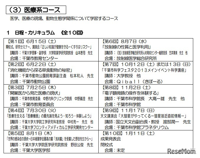 医療系コースのカリキュラム