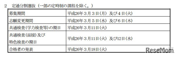 定通分割選抜（一部の定時制の課程を除く）