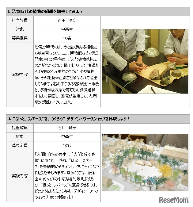 2013年度 中央大学サイエンスセミナー・実験コース一覧