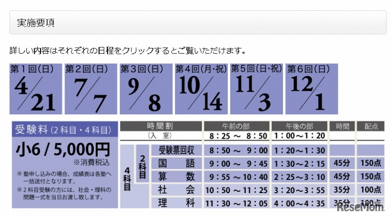 小6統一合判・実施要項