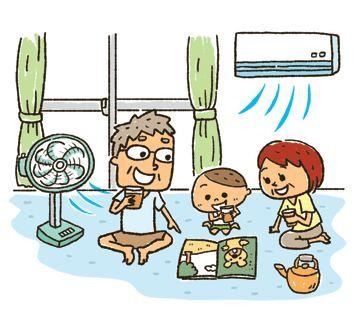 小さい子どもや高齢者は屋内での熱中症にも注意（イラスト：政府広報オンラインより）