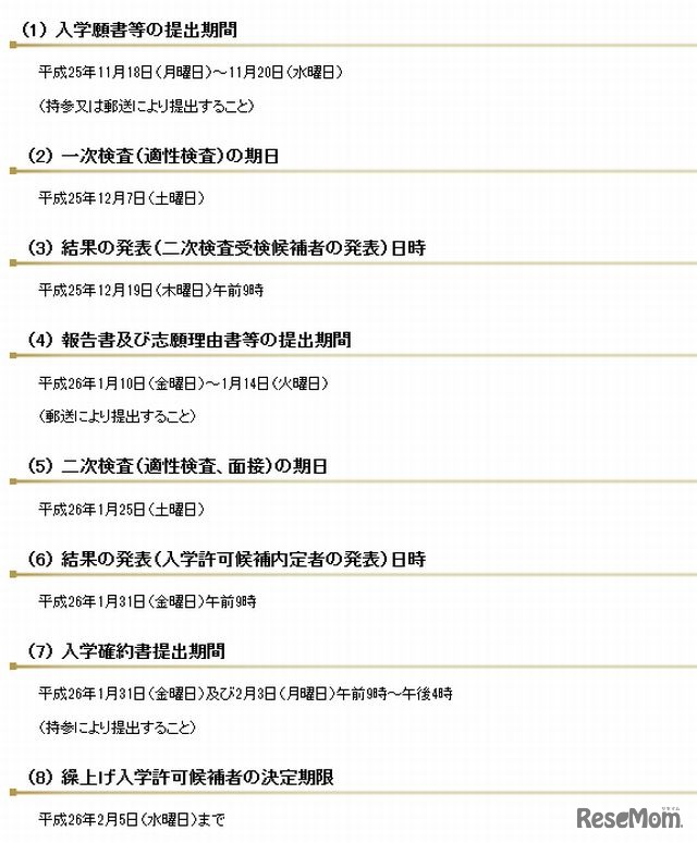 2014年度県立千葉中学校入試日程