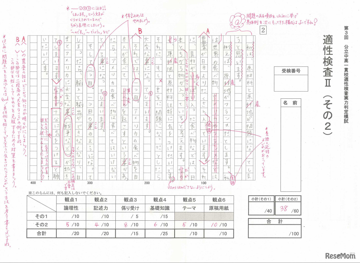答案添削の例