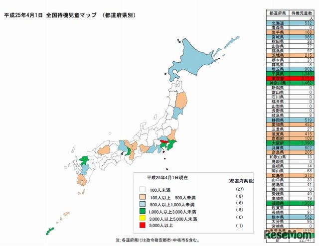全国待機児童マップ（都道府県別）