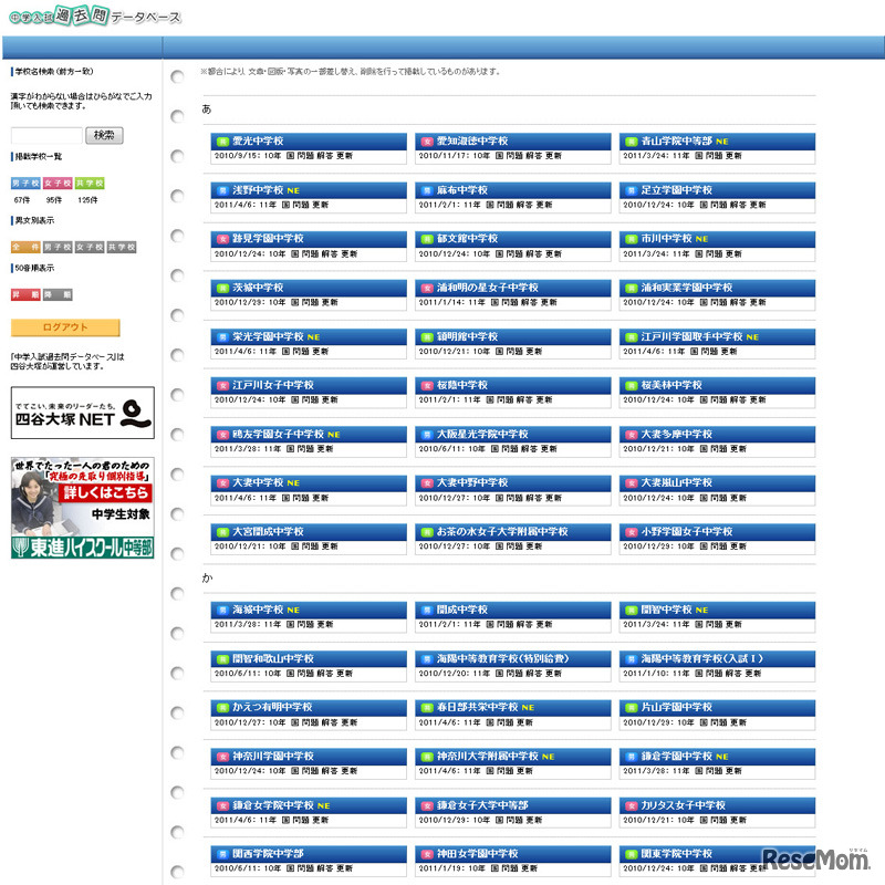 四谷大塚「中学入試過去問データベース」