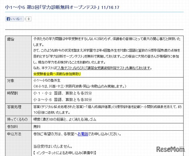 第3回学力診断無料オープンテスト