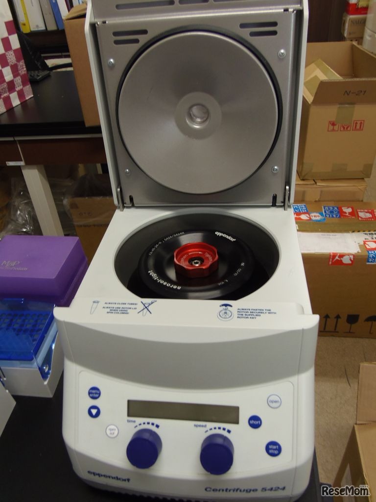 遠心分離機にかけてゲノムDNAを抽出・精製する