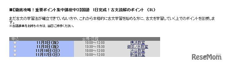 徹底攻略！重要ポイント集中講座の日程・会場