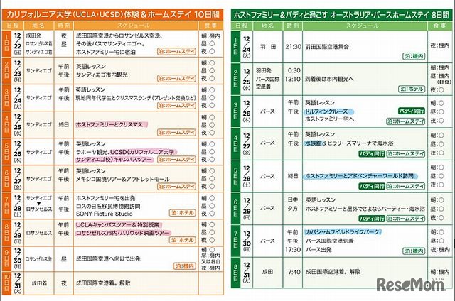 プログラムの日程表