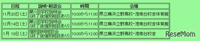 学校説明会の日程