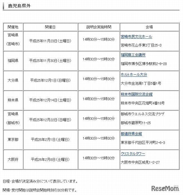 学校説明会（鹿児島県外）