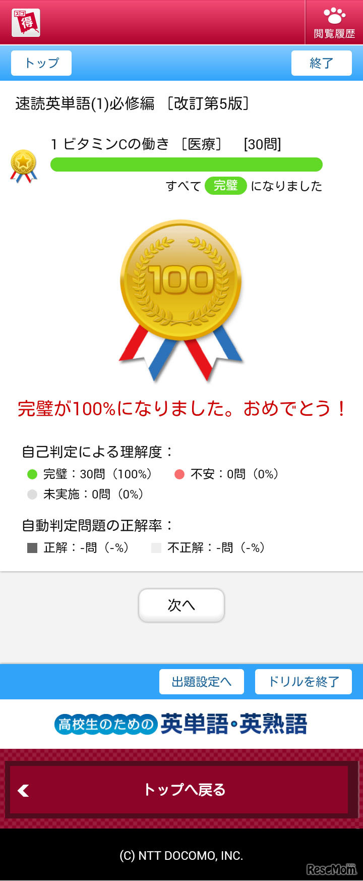 速読英単語（1）必修編　完璧度