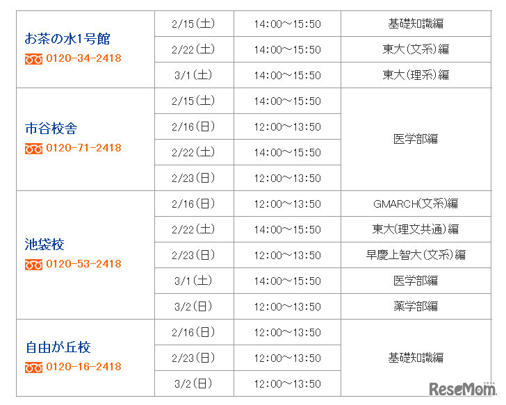 開催スケジュール（東京都）