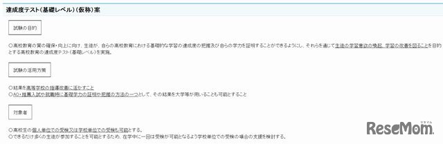 達成度テスト基礎レベル試験の案（一部）