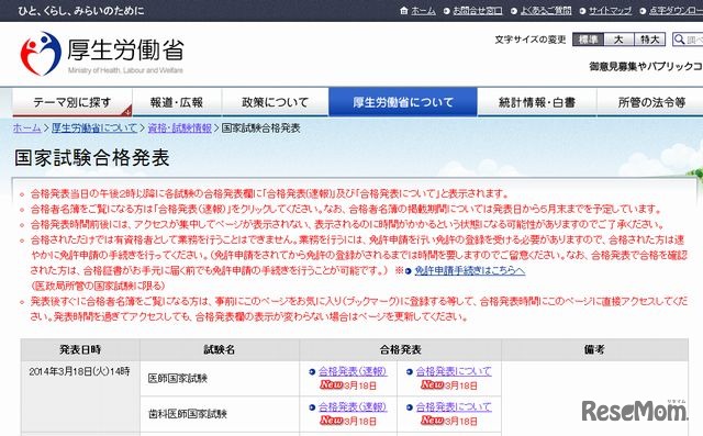 国家試験合格発表