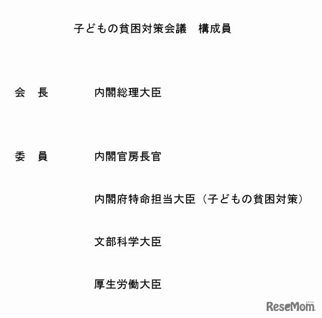 子どもの貧困対策会議の構成員