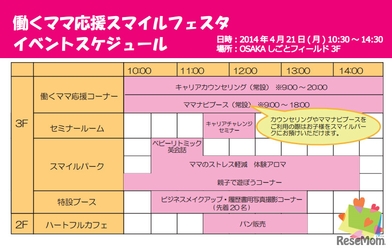 働くママ応援スマイルフェスタ・タイムスケジュール