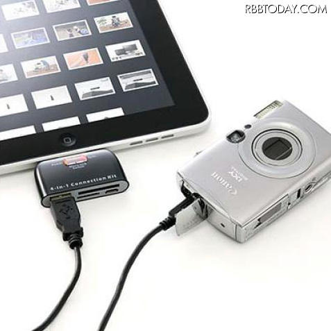iPad/iPad 2とデジカメとの接続イメージ（iPad/iPad 2/デジカメは別売） iPad/iPad 2とデジカメとの接続イメージ（iPad/iPad 2/デジカメは別売）