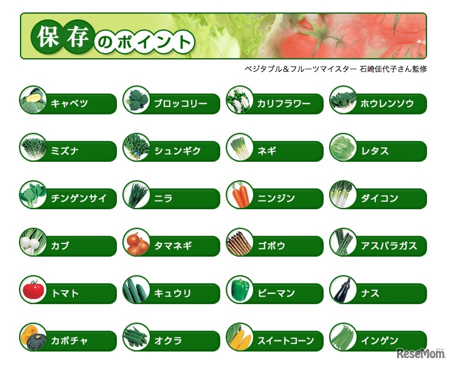 タキイ種苗Webサイト、調野菜の保存のポイント
