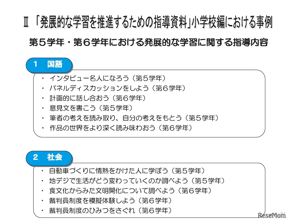 第5学年・第6学年における発展的な学習に関する指導内容