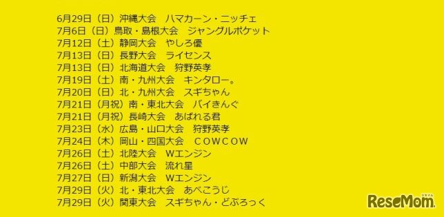 地区大会の日程と応援パーソナリティ