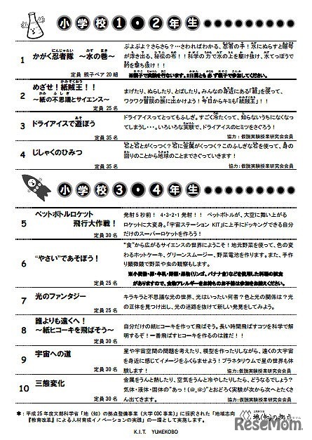 KITサマー・サイエンス・スクール　小学生対象講座