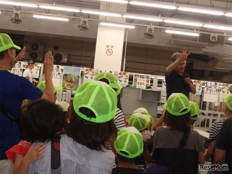 青果物せり、手振り符牒の解説（昨年の様子）