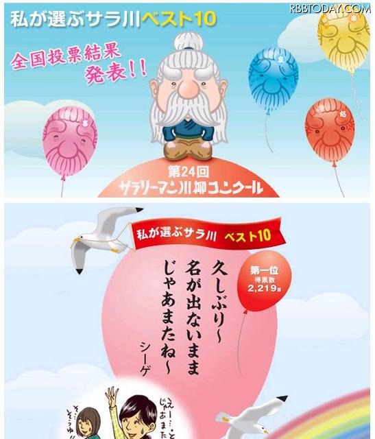 サラリーマン川柳大賞決定「久しぶり～ 名が出ないまま じゃあまたね～」 第24回サラリーマン川柳コンクール特設HPではベスト10をイラスト付きで紹介している