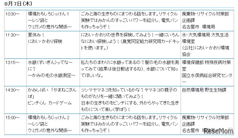 8月7日の特別プログラム