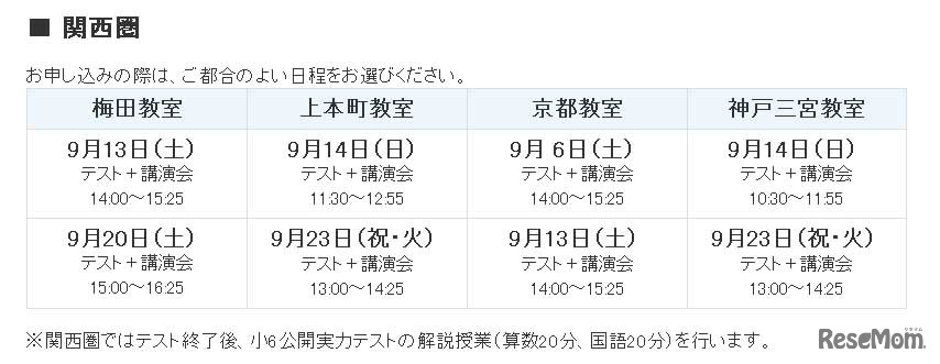 関西圏・実施日程
