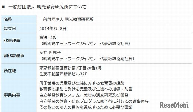 一般財団法人 明光教育研究所の概要
