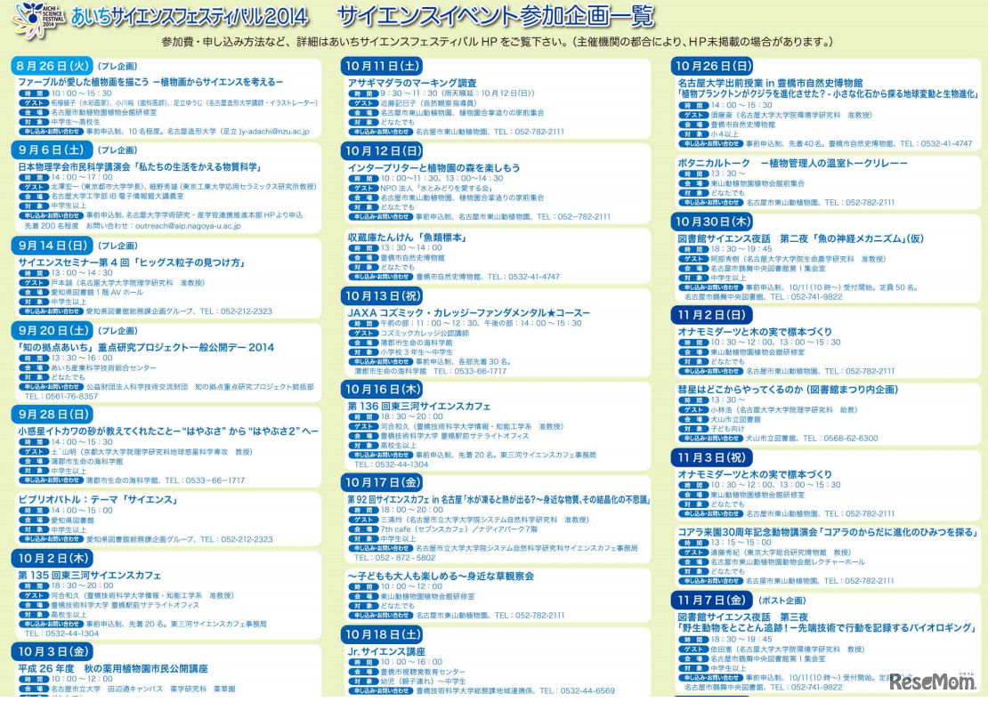 あいちサイエンスフェスティバル2014 ポケットガイド