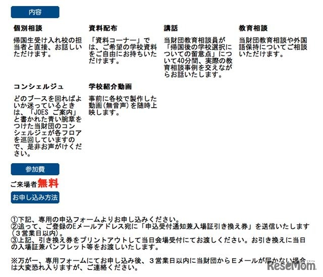 内容、申込方法など