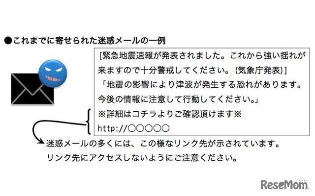 緊急地震速報を装った迷惑メールの一例