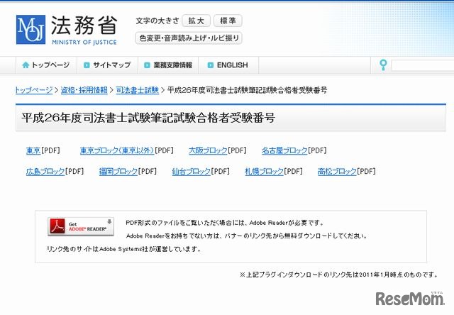 平成26年度司法書士試験筆記試験合格者受験番号