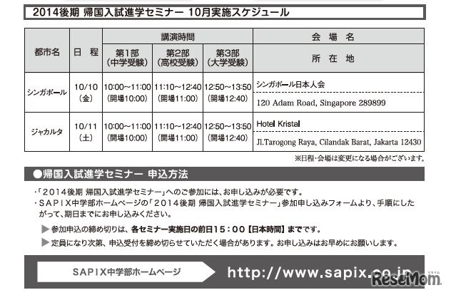 記事「2014後期帰国入試進学セミナー」