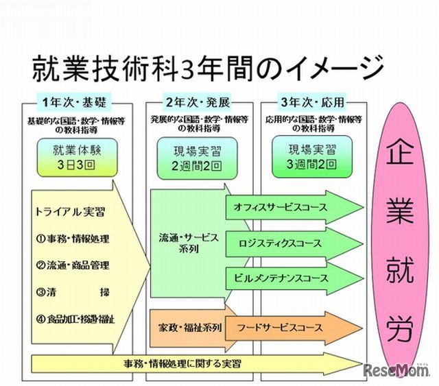 就業技術科3年間のイメージ図