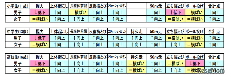 新体力テスト施行後（平成 10～25 年度）の体力・運動能力の推移