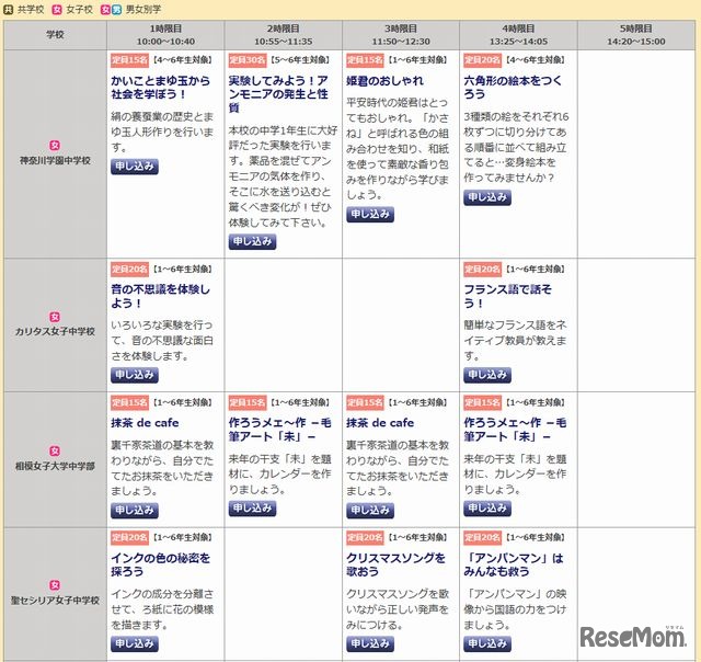 体験授業のスケジュール