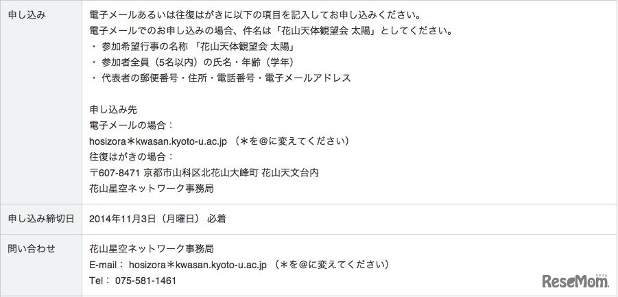 申込み方法、問い合わせ先