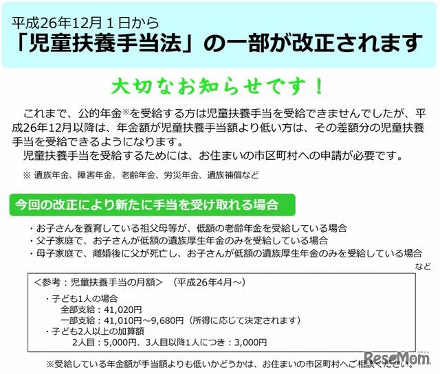 児童扶養手当法の改正のパンフレット