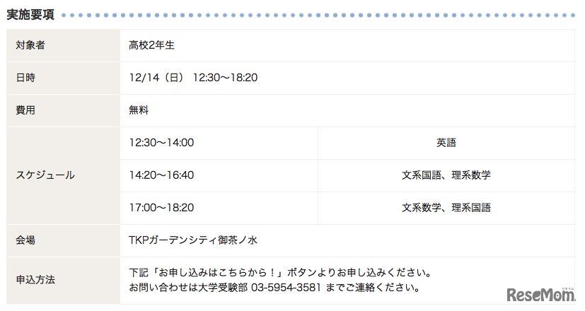 東大水準模試、実施要項