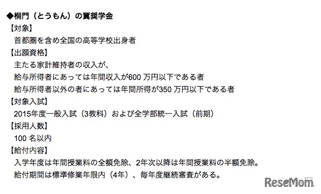 「桐門の翼 奨学金」、概要
