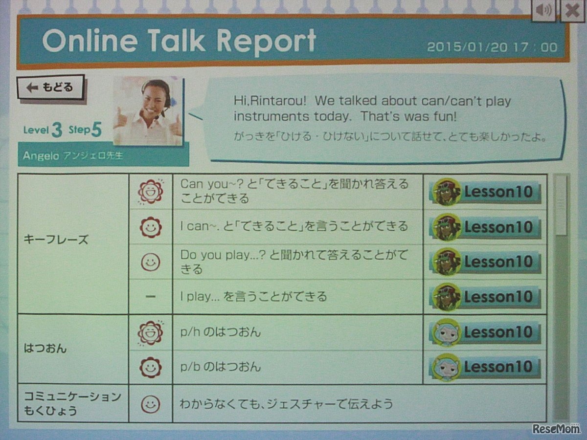 Challege English、保護者への連絡やアドバイス、進捗状況などの管理機能も用意されている
